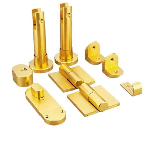 Premium Anti-corrosion Golden Aluminum Toilet Partition Hardware Suit for Hotel Bathroom Door Lock Hinge Support Feet
