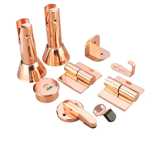 Professional Anti-Corrosion Rose Gold Alloy Hinge Partition Support Feet Toilet Door Lock Public Toilet Partition Hardware